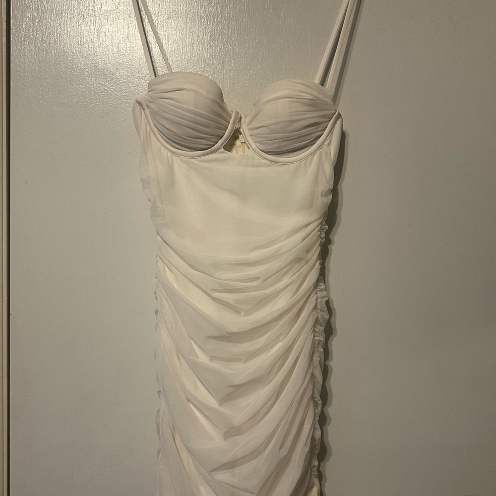 Under bust cut out White Ruched in Ivory